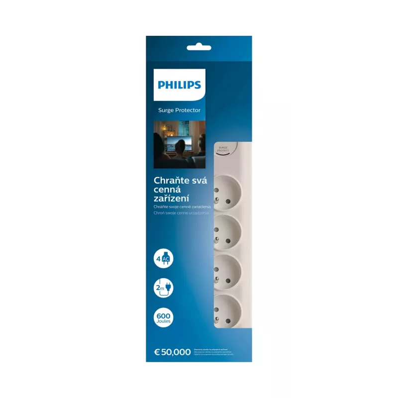 Pārsprieguma aizsargs Philips SPN7040WA/60 4 AC kontaktligzdas 600 J 2 m Balts