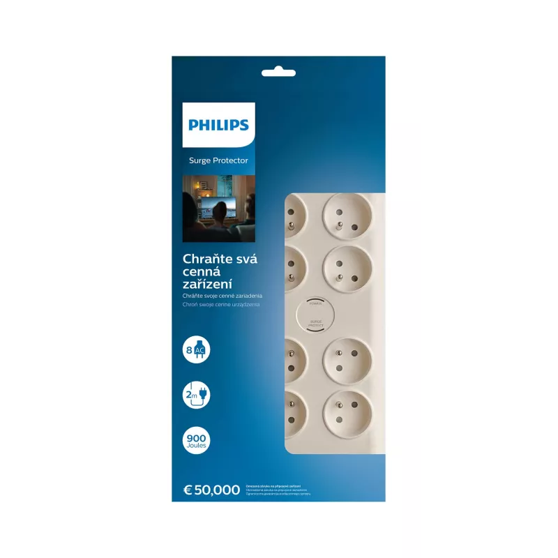 Philips SPN7080WA/60 pārsprieguma aizsargs balts 8 AC kontaktligzdas 2 m