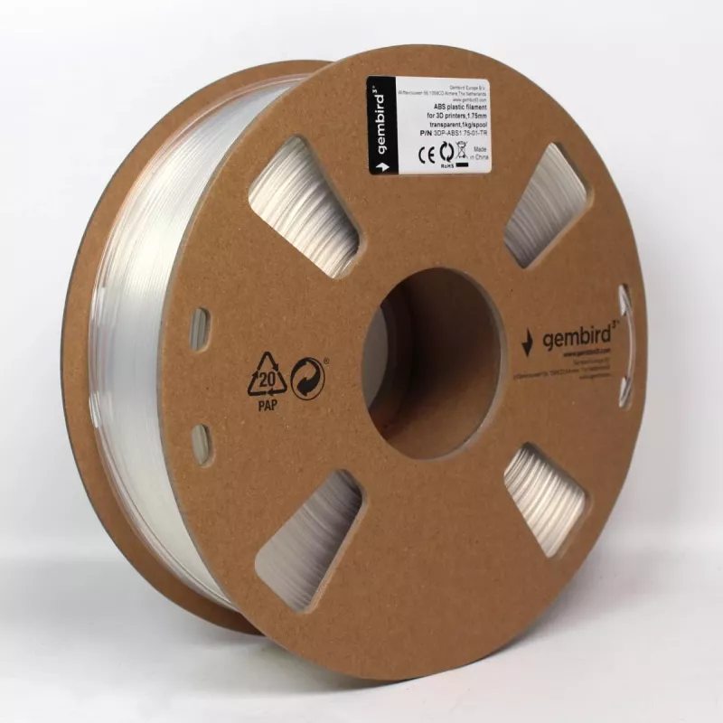 Gembird ABS 3D drukas filaments 1,75 mm, 1 kg, caurspīdīgs