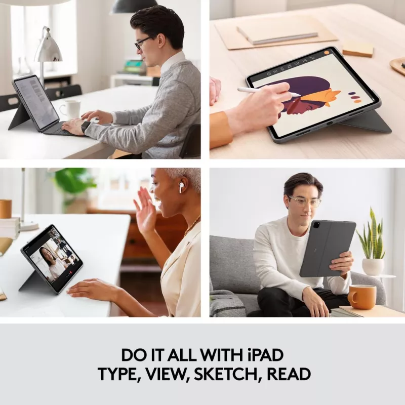 LOGITECH Combo Touch - iPad Pro 12.9 collu (5. paaudze) - Angļu QWERTY tastatūra