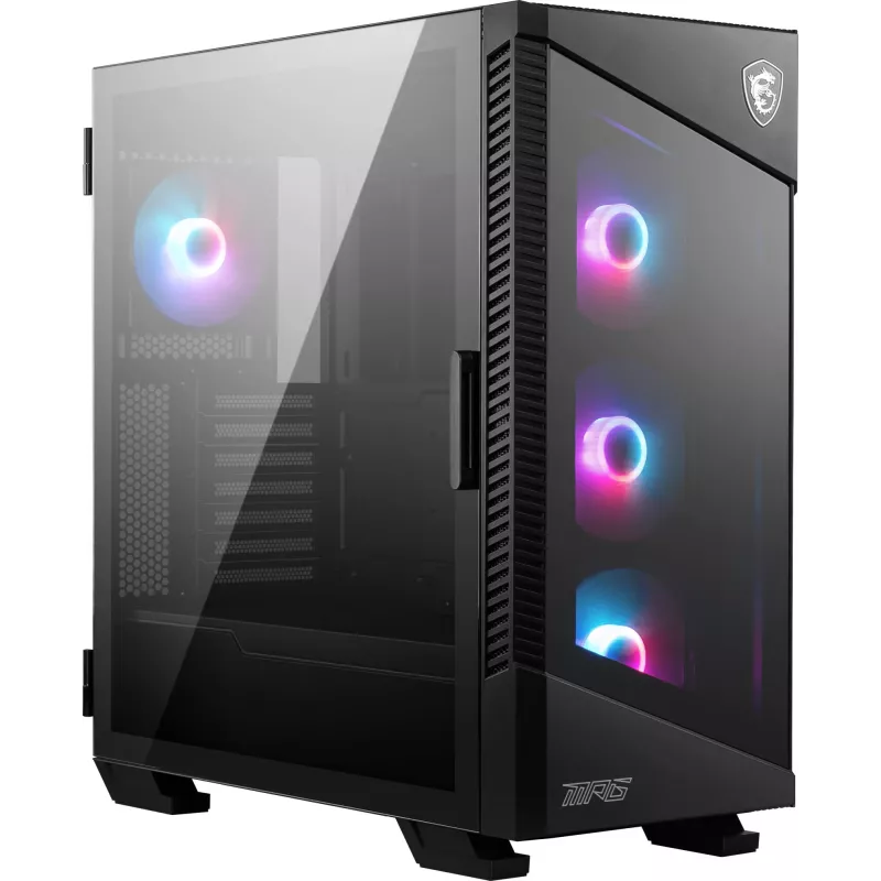 MSI MPG VELOX 100R vidēja izmēra PC korpuss, E-ATX, rūdīts stikls, 4x 120 mm ARGB ventilatori, 2x USB 3.0 + 1x USB-C, 2x 3,5″ + 2x 2,5″ ietvari, melns