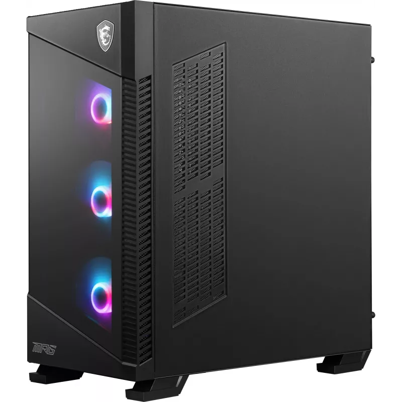 MSI MPG VELOX 100R vidēja izmēra PC korpuss, E-ATX, rūdīts stikls, 4x 120 mm ARGB ventilatori, 2x USB 3.0 + 1x USB-C, 2x 3,5″ + 2x 2,5″ ietvari, melns