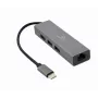 Docking adapter Gembird A-CMU3-LAN-01 — USB-C 3.2 Gen 1, 1× Gigabit LAN, 3× USB-A, metāla korpuss, pelēks