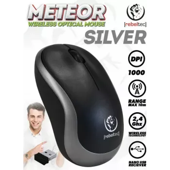 Bezvadu optiskā pele Rebeltec METEOR sudraba RBLMYS00050 USB