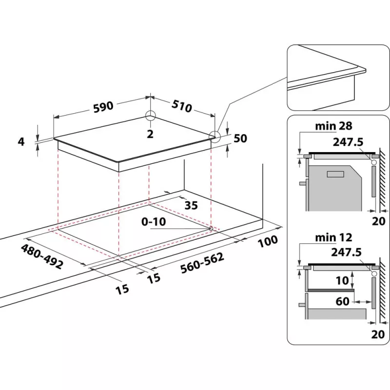 Whirlpool WS S4060 BF Iebūvējamā indukcijas plīts, melna, 60 cm, 4 zonas