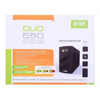 Nepārtrauktās barošanas avots EVER DUO 550 PL AVR USB 550VA, 0.55 kVA / 330 W, Line-Interactive, 3×C13 kontaktligzdas, 12V 5Ah akumulators
