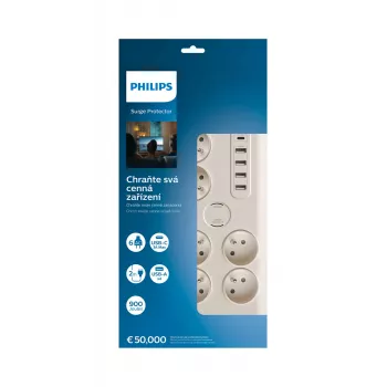 Philips SPN7060WA/60 pārsprieguma aizsargs balts 6 kontaktligzdas 2 m