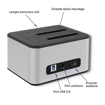 Doko stacija QOLTEC 5316 2x 2.5/3.5 collu HDD/SSD, SATA, USB 3.0 (5 Gb/s), alumīnija korpuss