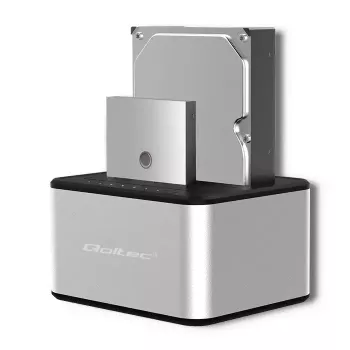 Doko stacija QOLTEC 5316 2x 2.5/3.5 collu HDD/SSD, SATA, USB 3.0 (5 Gb/s), alumīnija korpuss