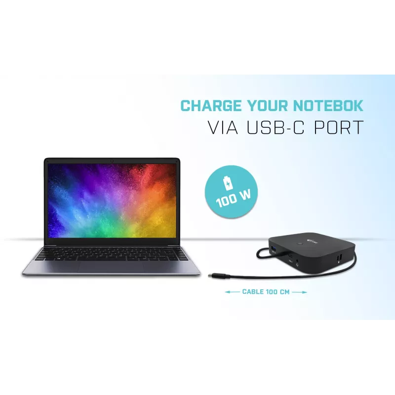 i-tec USB-C HDMI DP dokstacija ar 100 W barošanu