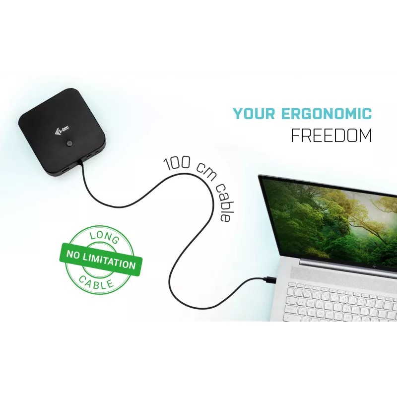 i-tec USB-C HDMI DP dokstacija ar 100 W barošanu