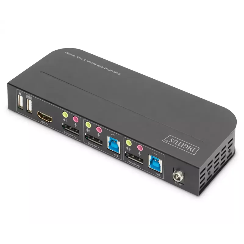 DIGITUS KVM Slēdzis, 2x1 DP, DP/HDMI Izvade, USB 4Kx2K@60Hz