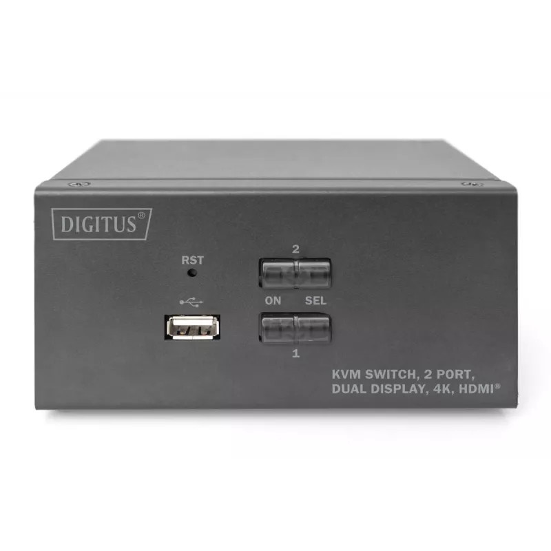 DIGITUS KVM Slēdzis, 2 Porti, Divi Displeji, 4K, HDMI