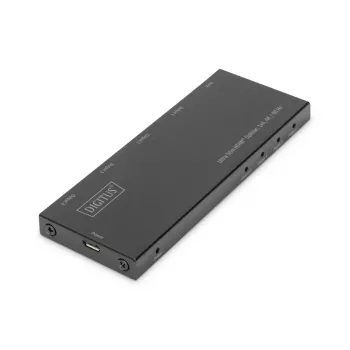 DIGITUS Ultra Slim HDMI Sadalītājs, 1x4, 4K/60Hz HDR, HDCP 2.2, 18 Gbps, Micro USB barošana