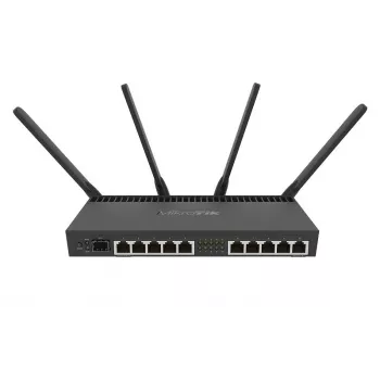 MIKROTIK RB4011iGS+5HacQ2HnD-IN Bezvadu maršrutētājs - desmit Gigabit porti, SFP+ 10Gbps, divjoslu WiFi (2.4 GHz / 5 GHz), melns