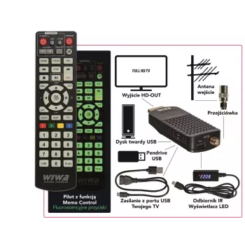 DVB-T/DVB-T2 uztvērējs WIWA H.265 MINI — H.265 HD ciparu zemes TV uztvērējs, Full HD, HDMI, USB, 5V/1,5A
