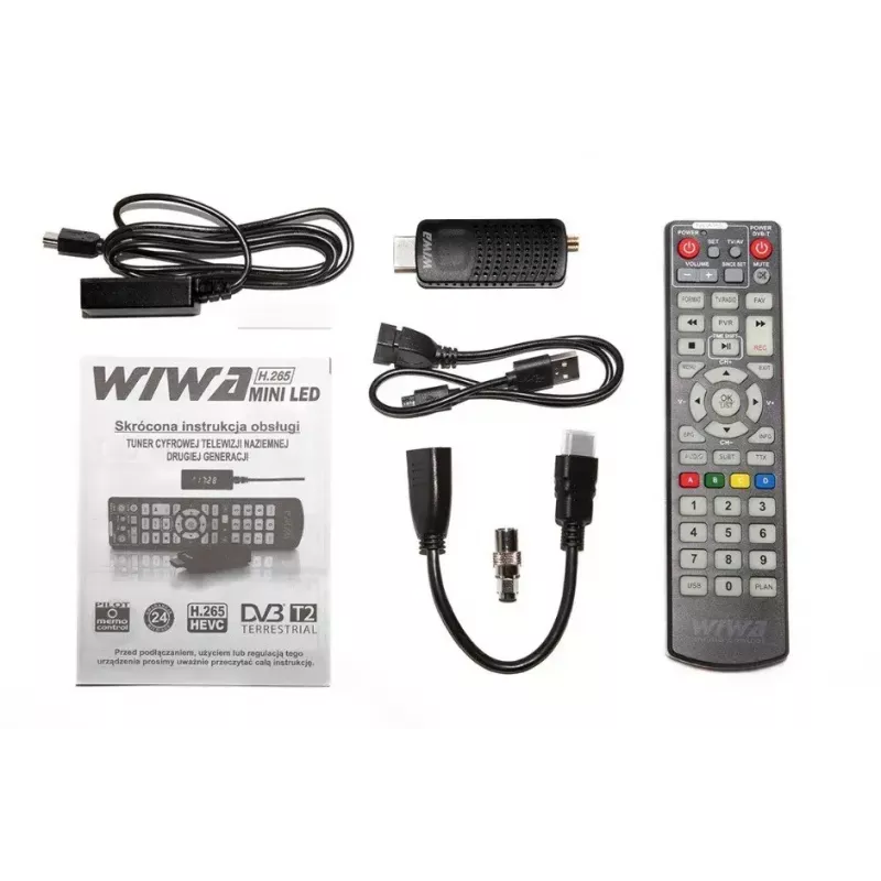 WIWA H.265 MINI DVB-T/DVB-T2 uztvērējs, H.265/HEVC, Full HD 1080p, HDMI, mini USB, PVR, melns