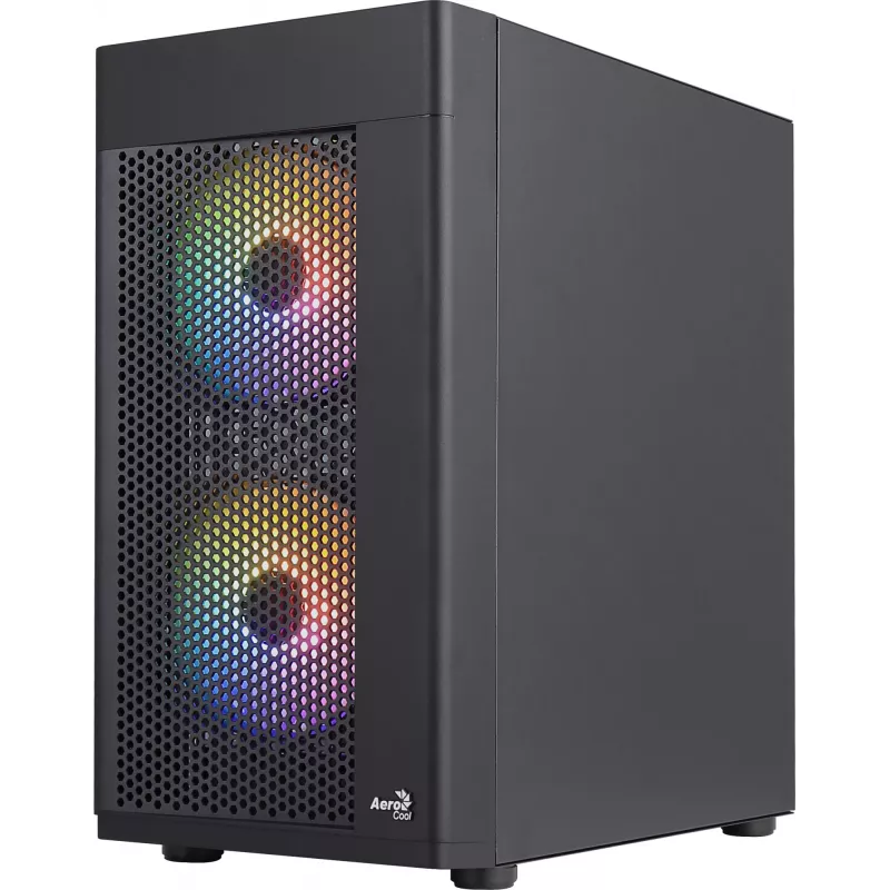 Aerocool HEXFORMBKV2 Micro-ATX PC korpuss ar 3 FRGB ventilatoriem melns