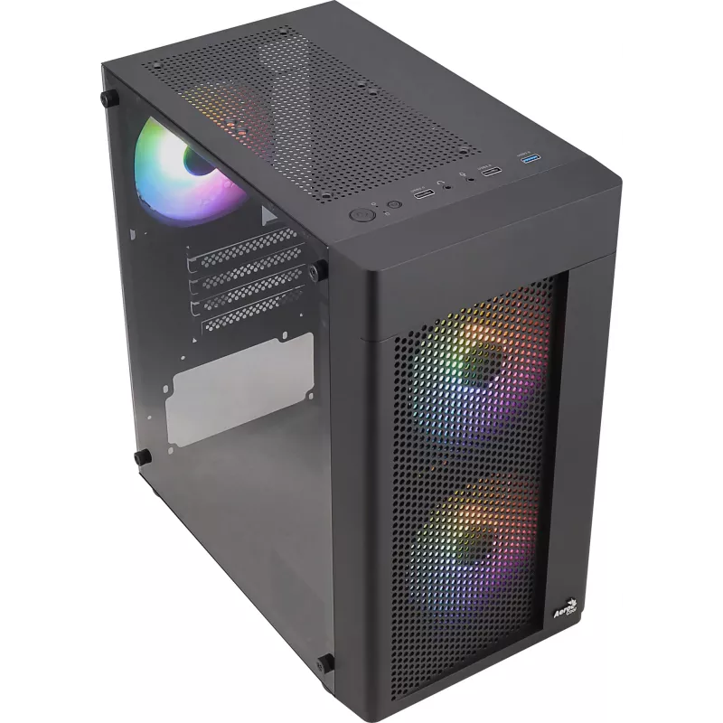 Aerocool HEXFORMBKV2 Micro-ATX PC korpuss ar 3 FRGB ventilatoriem melns