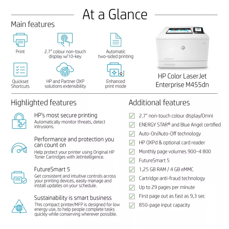 HP Color LaserJet Enterprise M455dn, lāzerkrāsu printeris, 600 x 600 DPI, A4, 27 ppm, abpusējā druka