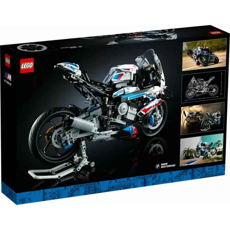 LEGO Technic motocikla modelis BMW M1000RR 42130 ar detalizētu dzinēju un darba balstiekārtu