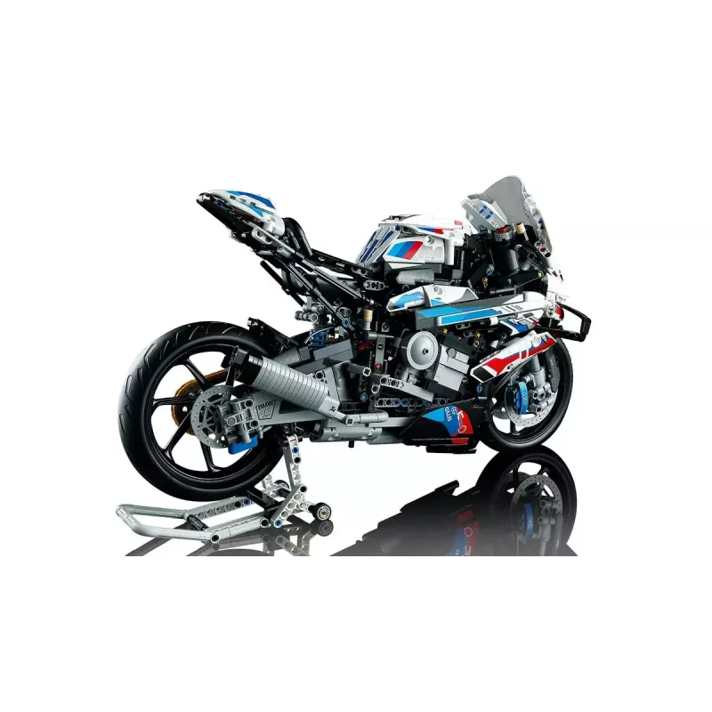 LEGO Technic motocikla modelis BMW M1000RR 42130 ar detalizētu dzinēju un darba balstiekārtu