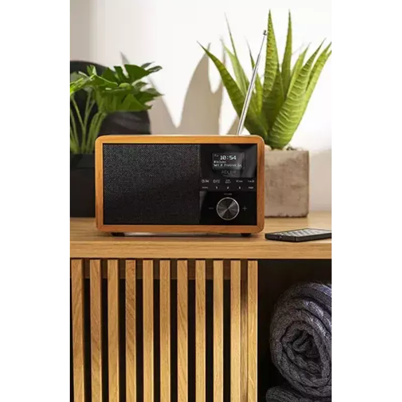 Pārnēsājams radio Adler AD 1184 ar DAB+/FM/AM digitālo uztvērēju, Bluetooth 5.0, 15W, SD/USB, modinātājpulksteni, melns/koks