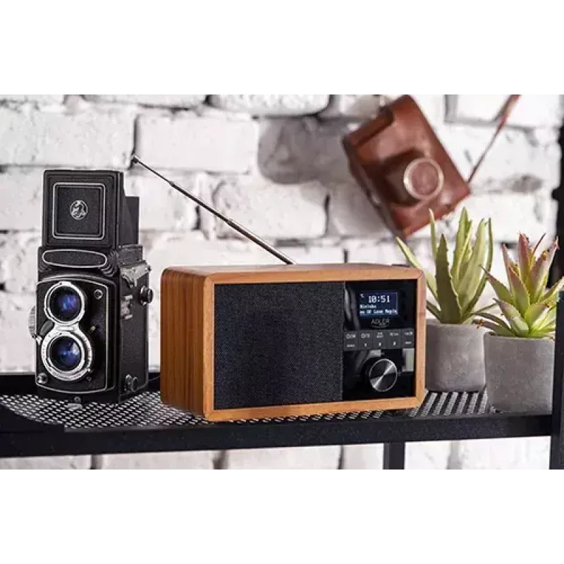 Pārnēsājams radio Adler AD 1184 ar DAB+/FM/AM digitālo uztvērēju, Bluetooth 5.0, 15W, SD/USB, modinātājpulksteni, melns/koks