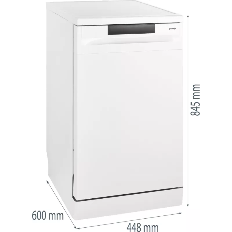 Brīvi stāvoša trauku mazgājamā mašīna Gorenje GS520E15W — 9 komplekti, 47 dB, 448×600×845 mm, 9 L/ciklā