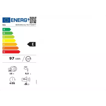 Beko BDIN38521Q Iebūvējamā trauku mazgājamā mašīna, 15 komplekti, 44 dB