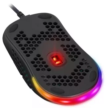 Gaming pele DEFENDER SHEPARD GM-620L — optiska, labās rokas/ambidextrous, līdz 12800 DPI, 6–7 pogas, USB Type-A, melna, 1.7 m kabelis