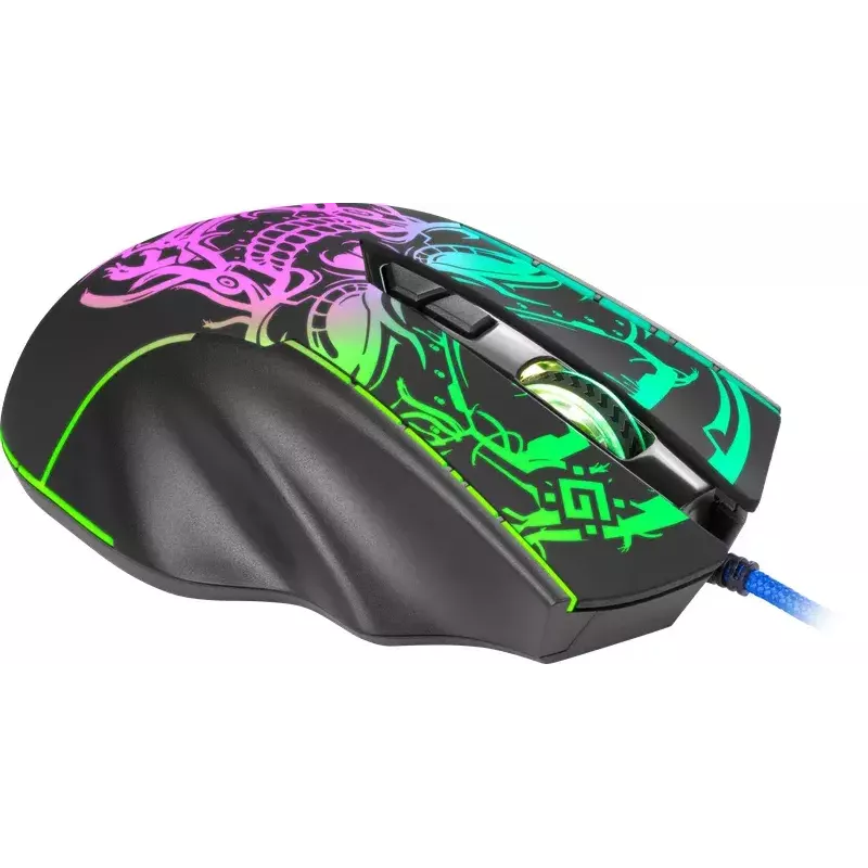 Spēļu pele DEFENDER BULLETSTORM GM-928 — optiskā, 7200 DPI, abpusēja, 6–7 pogas, USB Type-A, melna