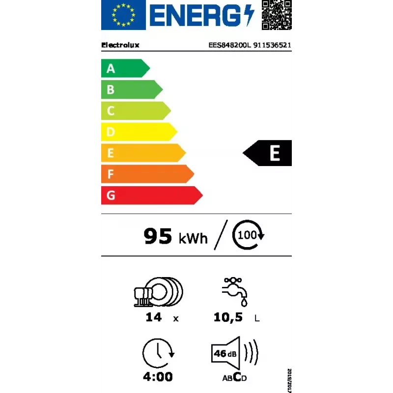 Electrolux EES848200L iebūvējamā trauku mazgājamā mašīna — 14 komplekti, 46 dB, AirDry, 8 programmas, pilna izmēra 60 cm
