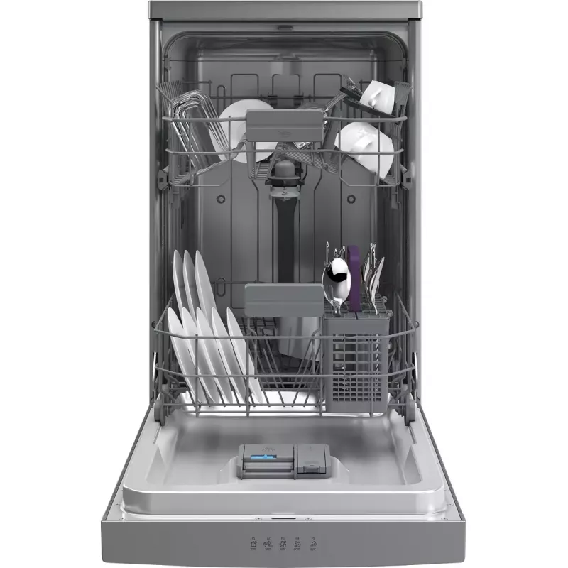 Šaurā trauku mazgājamā mašīna Beko BDFS15020X, 10 komplekti, 45 cm, 47 dB, 5 programmas, invertora motors