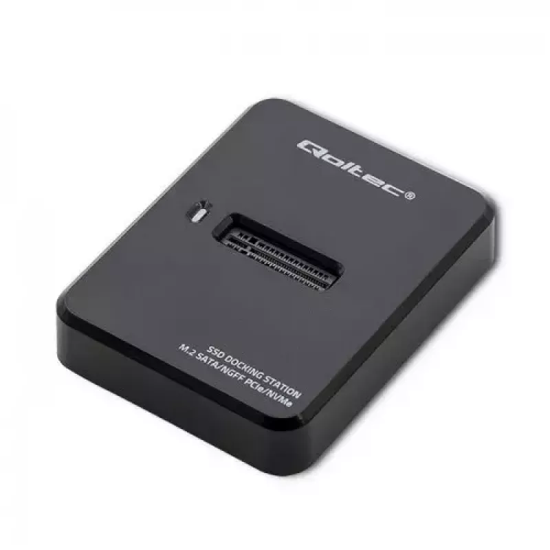 SSD korpuss QOLTEC 50313 Melns — M.2 (22×80 / 22×110) PCIe & SATA, USB Type-C (USB 2.0 / 3.2 Gen2)