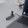 USB-C centrmezgls SAVIO AK-57 ar 3× USB-A, RJ-45 Gigabit Ethernet (5000 Mbit/s), alumīnija pelēks