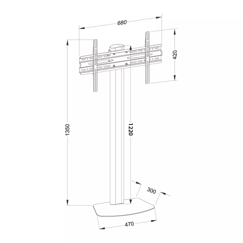 Grīdas TV statīvs TECHLY ICA-TR27 32–55 collu (81.3–139.7 cm), VESA 100x100–600x400, slīpums -15–0°, maksimālā slodze 40 kg, melns