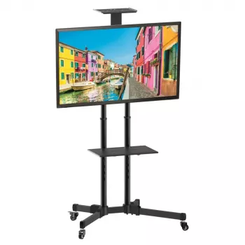 Grīdas statīvs TECHLY ICA-TR16T 37 inch–70 inch displejiem, VESA 200x200–600x400, līdz 50 kg, augstuma regulēšana, riteņi, slīpums ±10° (melns)