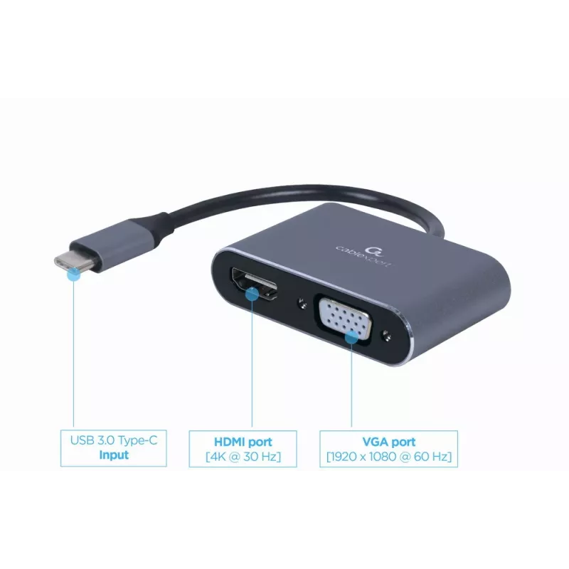 Gembird USB 3.0 Type-A uz HDMI + VGA displeja adapteris, tumši pelēkā krāsā