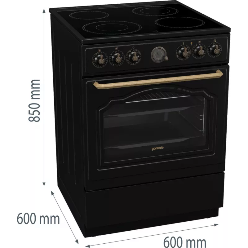 Gorenje GECS6B71CLB Brīvi stāvoša plīts Elektriskā keramikas virsma Melna