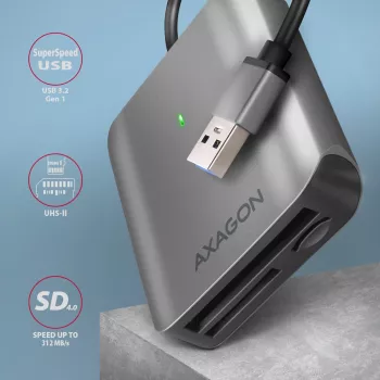 Axagon CRE-S3 ārējais USB-A 3.2 Gen 1 3-slotu SD/microSD/CF karšu lasītājs, pelēks