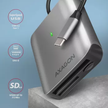Axagon CRE-S3C alumīnija ātrgaitas USB-C 3.2 Gen 1 karšu lasītājs, 3 sloti, UHS-II