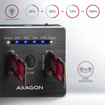 Axagon ADSA-M2C divu NVMe M.2 SSD dokstacija ar klonēšanu, USB-C 10 Gbps