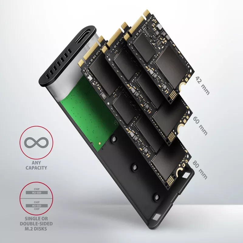 Ārējais M.2 SSD korpuss Axagon EEM2-SBC USB-C 3.2 Gen 2 Melns