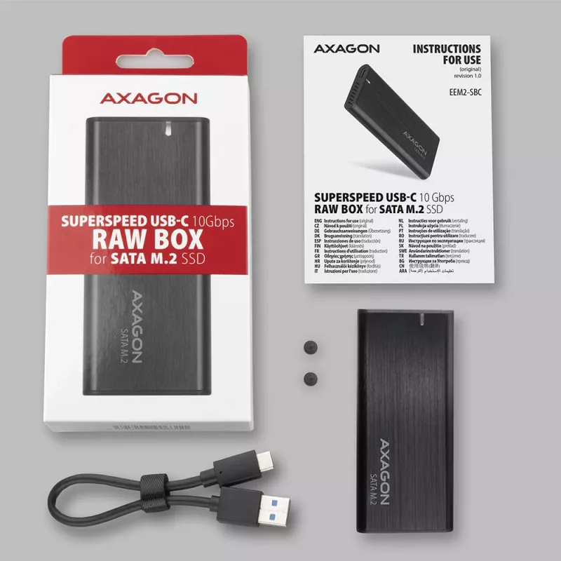 Ārējais M.2 SSD korpuss Axagon EEM2-SBC USB-C 3.2 Gen 2 Melns