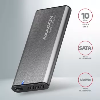 Axagon EEM2-SG2 SuperSpeed+ USB-C ārējais M.2 NVMe un SATA SSD korpuss