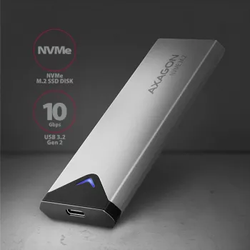AXAGON EEM2-UG2 ārējā USB-C 10Gbps metāla kaste M.2 NVMe SSD diskiem, sudraba