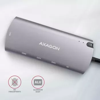 Axagon HMC-6M2 USB 3.2 Gen 1 centrmezgls, 2x USB-A, HDMI, RJ-45, SATA M.2, PD 100W, USB-C kabelis