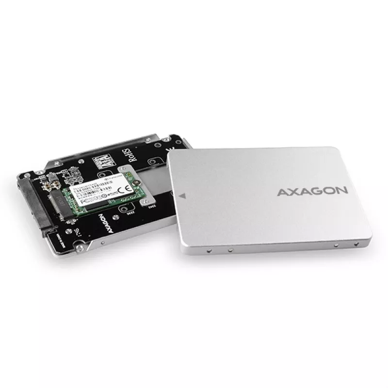 Axagon RSS-M2SD iekšējais 2,5 collu alumīnija korpuss SATA M.2 SSD diskiem, sudraba
