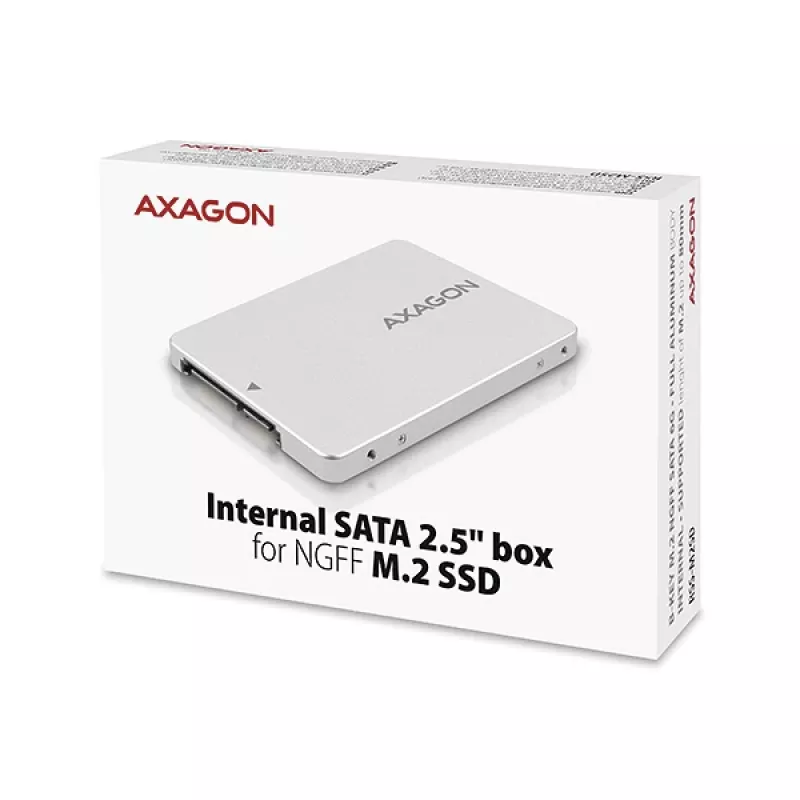 Axagon RSS-M2SD iekšējais 2,5 collu alumīnija korpuss SATA M.2 SSD diskiem, sudraba